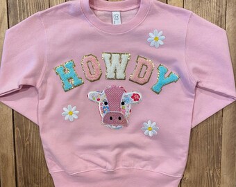 Cowgirl crewneck for girls Birthday gift for kids kids sweatshirts Gift for kids Girls personalized sweatshirt Chenille sweatshirt