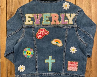 Custom Chenille Jacket Denim Custom Name Patch Jacket Gift for Girls Jean Jacket Girls Patch Personalized Jacket Toddler Girl Jacket