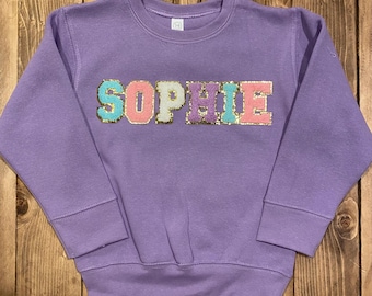 Personalized sweatshirt for girls Birthday gift for kids kids sweatshirts Gift for kids Girls personalized sweatshirt Chenille sweatshirt
