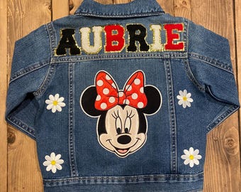 Minnie Jacket Chenille Jacket Denim Custom Name Patch Jacket Gift for Girls Jean Jacket Girls Patch Personalized Jacket Toddler Girl Jacket