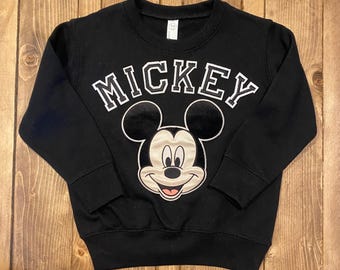 Mickey crewneck varsity Custom Name Patch pullover Gift for Boys Mickey Mouse Boys Patch Personalized crewneck Toddler Boy Disney
