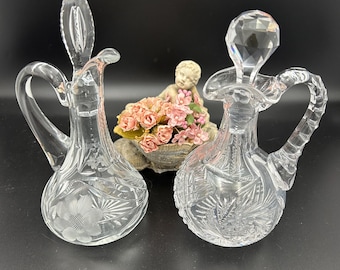 Cruets/Crystal Cut/Etched/Set of 2
