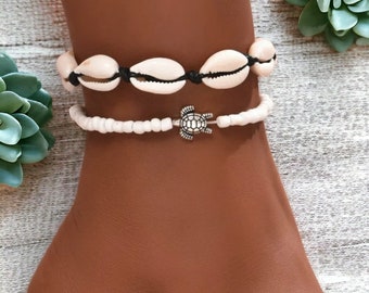 Cowrie Shell Anklet With Beaded Turtle Anklet Set Summer Jewellery for Women and Girls