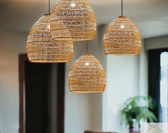 Plafonnier suspendu en rotin fait main, Luminaire pour la maison, Éclairage en rotin de style asiatique, Pare-soleil en osier, Décoration d'intérieur