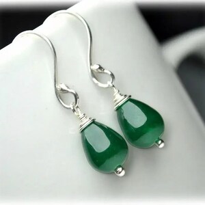 Jade Green Earrings Sterling Sliver Drop Earring Hand Crafted Jewellery Gift for Women and Mothers