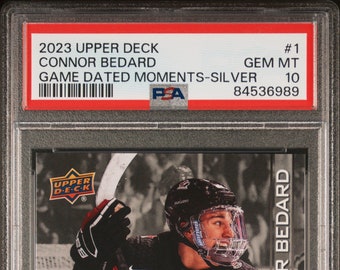 Connor Bedard - Silver Parallel- Upper Deck Game Dated Moments Graded Card PSA 10 Team Canada #1 Chicago Blackhawks Rookie Gift GEM Pristine