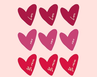 9 Hearts Grid PNG, Valentine's Day Design for Sublimation, Trendy Pink Heart Shirt Design, Retro Love Digital Download, Aesthetic Valentine