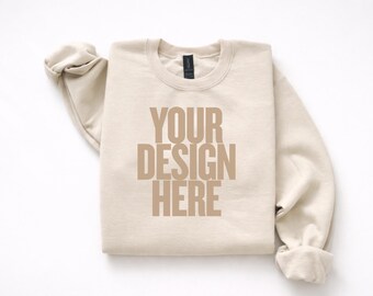 Gildan 18000 Sand Sweatshirt Mockup JPG, Gildan Sand Crewneck Sweatshirt Mockup, Boho Sweatshirt Flatlay Mockup, (Digital Download)