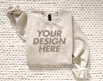Gildan 18000 Sweatshirt Mockup, Gildan Sand Crewneck Sweatshirt Mockup, Boho Sweatshirt Flatlay Mockup, Sand Color Folded Sweatshirt