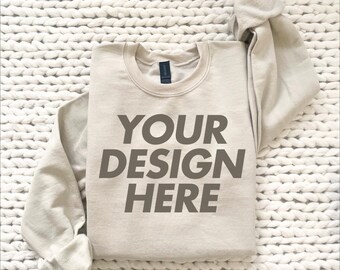 Gildan 18000 Sand Sweatshirt Mockup, Gildan Sand Crewneck Sweatshirt Mock Up, Boho Sweatshirts Flatlay, Sand Color Folded (Digital Download)