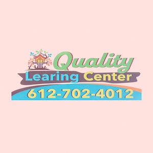 May include: A logo for Quality Learning Center, featuring a treehouse illustration with colorful leaves. The text "Quality Learning Center" is in green and yellow, with a phone number below. The background is a light peach color.