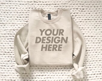 Gildan 18000 Sweatshirt Mockup, Gildan Sand Crewneck Sweatshirt Mockup, Boho Sweatshirt Flatlay Mockup, Sand Color Folded Sweatshirt