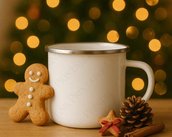 Enamel Camping Mug Mockup PNG 5000x5000 | 12oz Enamel Mug Mockup | Camp Mug | Minimal Lifestyle Mug  | Digital Down | Holiday Christmas