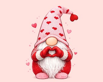 Valentine Pink Gnome PNG File, Gnome Heart Sublimation, Custom Anniversary Gonk Heart, Digital Download Mugs T-shirts, Cute Funny Clipart