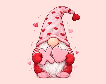 Valentine Pink Gnome PNG File, Gnome Xo Sublimation, Custom Valentine Gonk Heart, Digital Download Mugs T-shirts, Cute Funny Gnome Clipart