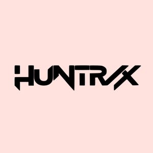 May include: Black stylized text that reads "HUNTRX" on a light pink background. The letters are bold and have a modern, geometric design. The "X" is formed by two diagonal lines.