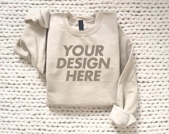 Gildan 18000 Sand Sweatshirt Mockup, Gildan Sand Crewneck Sweatshirt Mock up, Boho Sweatshirts Flatlay, Sand Color Folded (Digital Download)