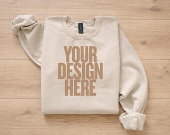 Gildan 18000 Sand Sweatshirt Mockup JPG, Gildan Sand Crewneck Sweatshirt Mockup, Boho Sweatshirt Flatlay Mockup, (Digital Download)