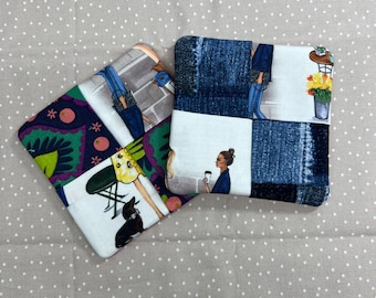 Handmade Cotton Fabric Coasters: Modern Home Decor, Set of 2