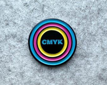 CMYK enamel pin. Graphic Designer Gift, Printing, Printers, Cyan Magenta Yellow Black