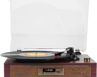 Vinyl Record Player Belt-Driven Portable Turntable with Built-in Speakers