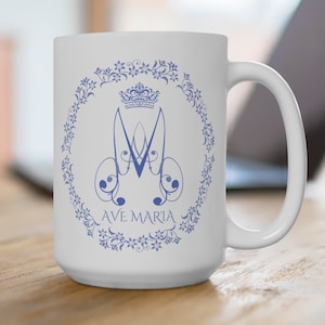 Auspice Maria Catholic Mug, Mary Gift for Her, Coffee Mug Mom Gift, Catholic Women&#39;s Virgin Mary Ceramic Mug, Ave Maria Cute Blue Coffee Cup