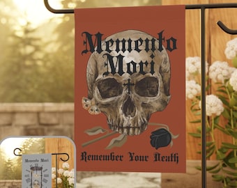 Memento Mori Garten- und Hausbanner, katholische Hausbanner, katholische Gartenfahne, Memento Mori Geschenk, katholisches Hofschild, katholisches Geschenk