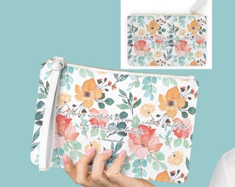 Saint Therese of Lisieux Clutch, Confirmation Gift for Girl, Catholic Mom Gift, Catholic Gift for Women, Flower Makeup Bag, Catholic Bag