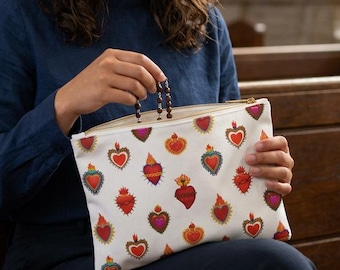 Sacred Heart of Jesus Accessory Pouch, Confirmation Gift for Her, Jesus Veil Bag, Catholic Makeup Bag, Catholic Womens Gift, Travel Bag