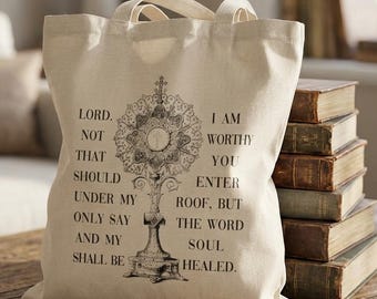 Blessed Sacrament Monstrance Catholic Tote, Eucharistic Adoration Canvas Bag