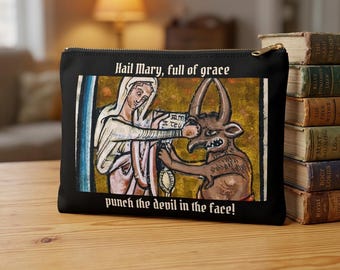 Hail Mary Full of Grace Punch the Devil in the Face Rosary Pouch, Catholic Veil Bag