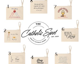 Eucharist Accessory Pouch, Catholic Veil Bag, Women&#39;s Rosary Pouch, Catholic Gift for Girl, Mass Bag with Zipper, Mini Tote with Wrist Strap