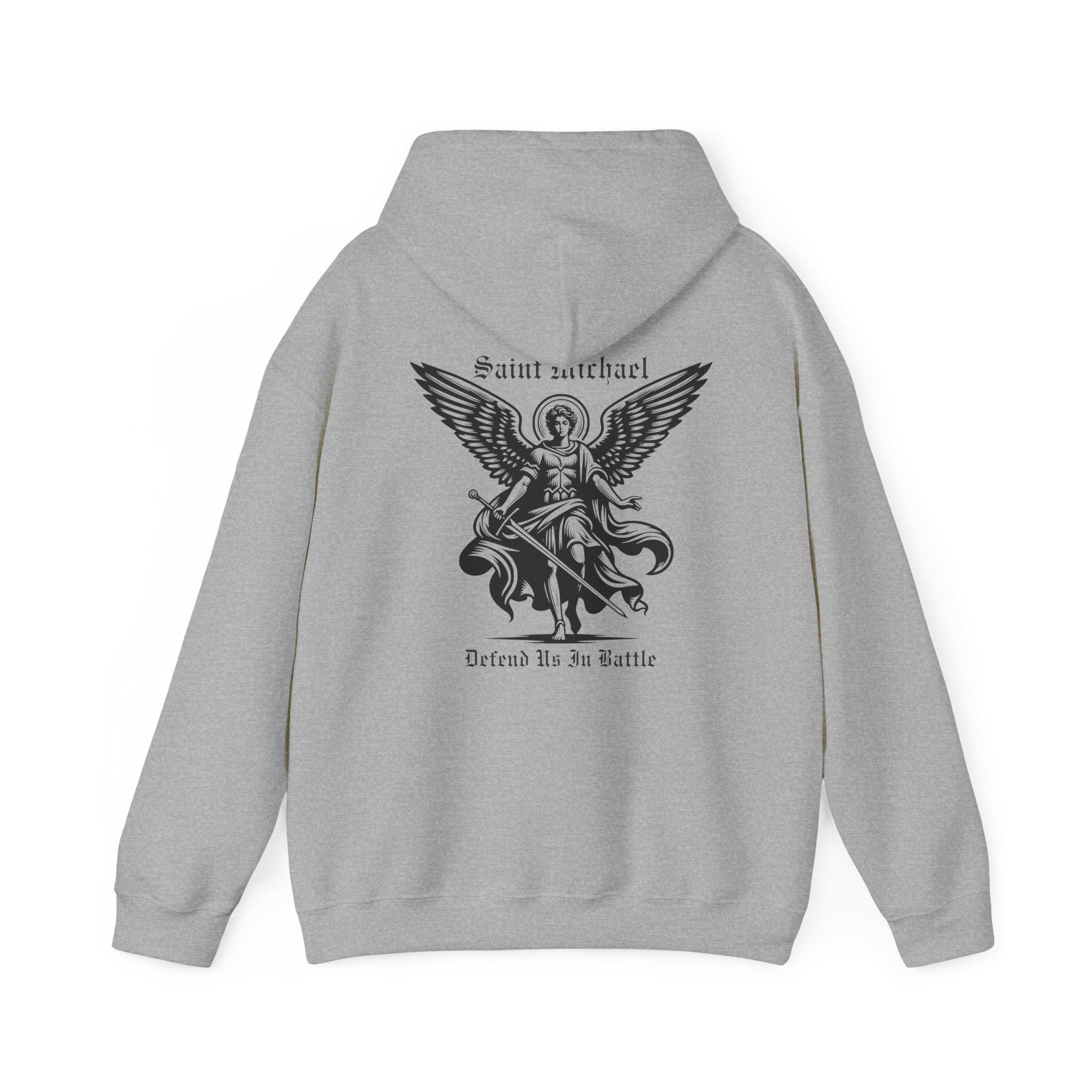 Saint Michael the Archangel Hooded Sweatshirt, Defend Us in Battle 