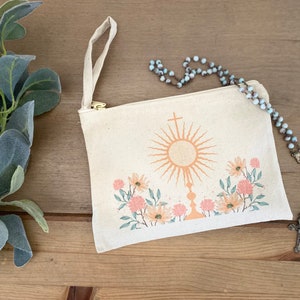 Pochette pour accessoires eucharistie, sac en voile catholique, pochette pour chapelet pour femme, cadeau catholique pour fille, sac pour la messe, mini fourre-tout avec dragonne