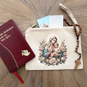 Madonna mit Kind, Accessoire-Beutel, Mary Veil Bag, Rosenkranz-Beutel der Königin der Himmel, Messtasche für Sie, Jungfrau Maria Kapelle Tasche, Anbetung Tasche