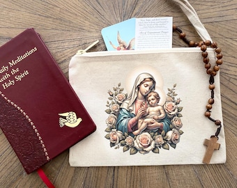 Madonna and Child Accessory Pouch, Mary Veil Bag, Queen of Heaven Rosary Pouch, Mass Bag for Her, Virgin Mary Chapel Bag, Adoration Bag