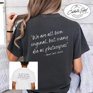 Saint Carlo Acutis Garment-Dyed T-shirt, Catholic Women&#39;s Shirt, Confirmation Gift for Her, Religious Tshirt for Women, Inspirational Tee