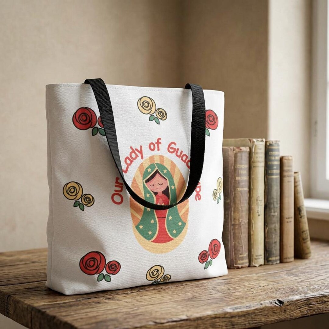 Our Lady of Guadalupe Tote Bag, Virgin Mary Roses Book Bag - Etsy