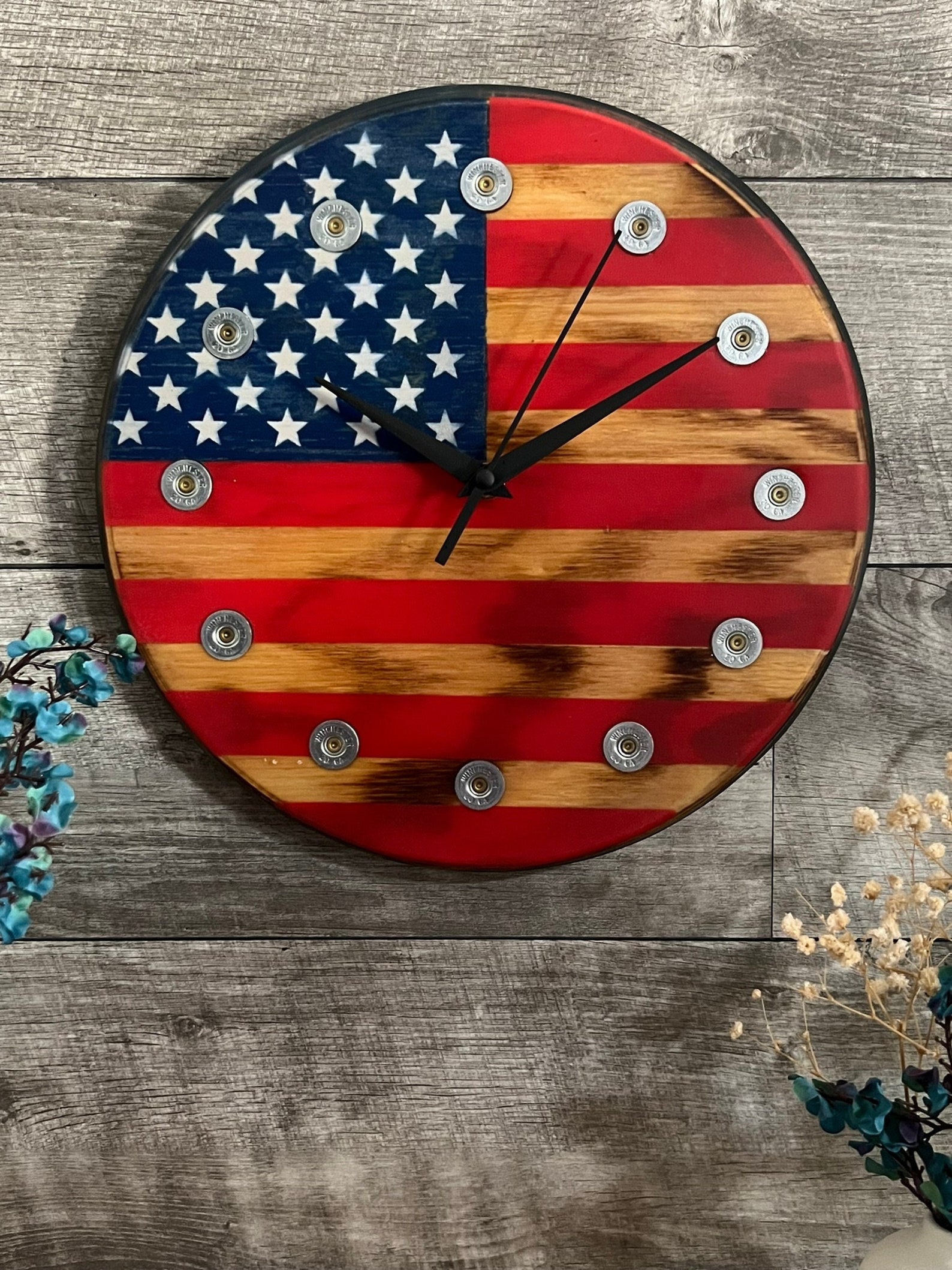 Natural Wood Epoxy Wall Clock With Gold Shell Casings, Wedding ...