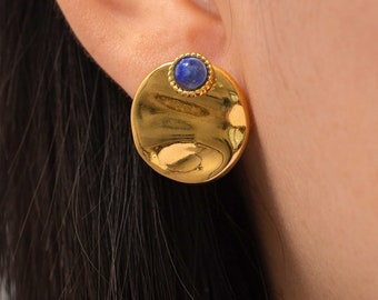 Bohemian Stud Earrings in 304 Stainless Steel - Round, Respectful of Nature, Fashionable, 18K Gold