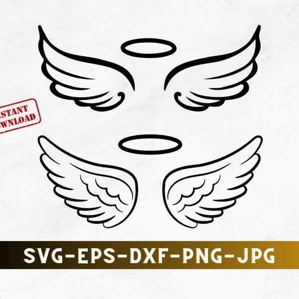 Angel Wings and Halo SVG, PNG, EPS, Dxf, High Resolution Instant Download