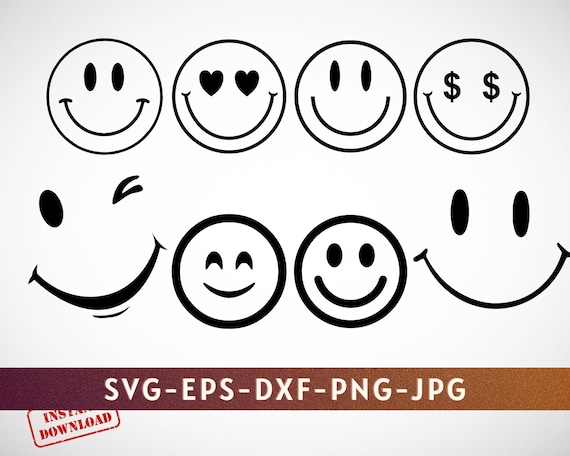 Smiley Face Svg Bundle, Smiling Faces Svg, Smiley Svg, Smiley Face Cut File, Svg, Png, Eps, Dxf - Instant Download