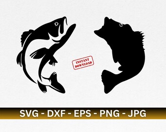 Jumping Bass Svg, Bass Fish Svg, Largemouth Bass Svg, Bass Fishing, Bass Clipart, Jumping Fish Svg, Png, Eps, Dxf - Instant Digital