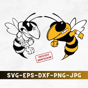May include: Black and white and yellow cartoon illustration of two angry bees facing each other. The text "INSTANT DOWNLOAD" is in a red rectangle.