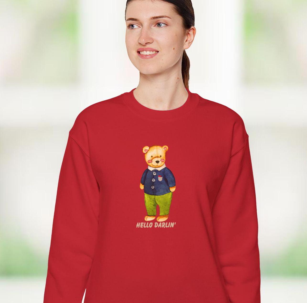 Hello Darlin Teddy Bear Crewneck Sweatshirt Cozy Christmas Jumper Comfortable Holiday Sweater Winter Pullover Festive Season Top Etsy