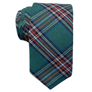 Forest Green & Red Plaid Tie for Men, Cotton Skinny Tie, Retro Scottish Necktie Christmas Gift for Dad, Grandpa, Work, Missionary - Lowell