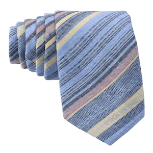 Blue Striped Tie for Men, Cotton Skinny Tie, Casual Navy & Pink Stripe Necktie Gift for Dad, Business, Groom, Work, Party, Missionary - Luna