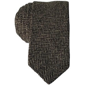 May include: A black and white herringbone patterned tie. The tie is made of a woven fabric and has a classic design.