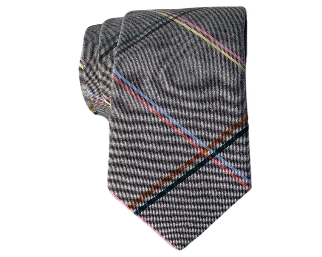 Men's Classic Plaid Checkered Grey Tie