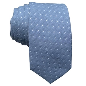 Dusty Blue & White Polka Dot Tie for Men, Spotted Cotton Skinny Tie, Dotted Necktie for Son, Gift for New Dads, Missionary Tie - Dresden